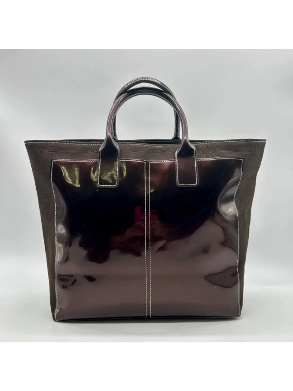 Brown Glossy Fabric Tote Bag